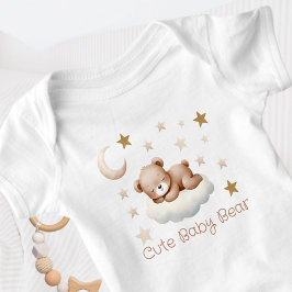 かわいいテディベアと星 ベビーボディスーツ