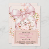 かわいいテディベアと花かごの招待状 招待状 (正面/裏面)