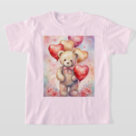 かわいいテディベアと誕生日バルーン女の子 Tシャツ