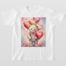 かわいいテディベアと誕生日バルーン女の子 Tシャツ