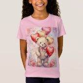 かわいいテディベアと誕生日バルーン女の子 Tシャツ (正面)