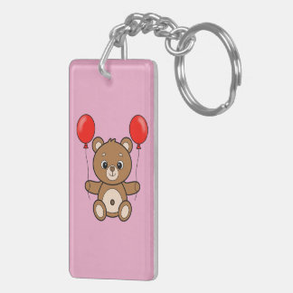 かわいいテディベアと赤い風船のキャラクター キーホルダー