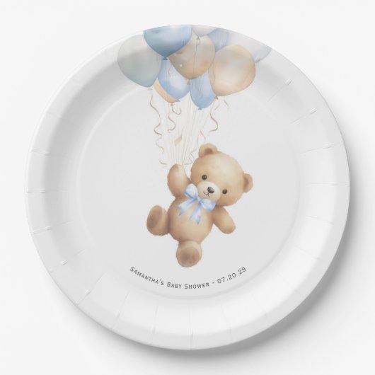 かわいいテディベアと青い風船を待つ ペーパープレート (正面)