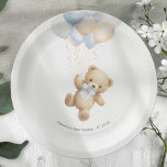 かわいいテディベアと青い風船を待つ ペーパープレート<br><div class="desc">PixeliaCreationsの「We Can Bearly Wait」をテーマにした赤ちゃんシャワー紙プレートで心温まるお祝いの準備を！🎉お好きな水色のテディベアを特徴とし魅力的のまわりに、リボンと風船を巻き付けたプレートは、特別な日に甘さとワクワクのtouchを加える。青、ピンク、セージ緑、ベージュの4つの穏やかな色合いで提供され、パーティーの雰囲気をパーソナライズするのに最適。🐻💖あなたは男の子、女の子を期待するか、または驚きにしたい保か、これらの可愛くて耐久性のある紙のプレートは、あなたの赤ちゃんシャワーを忘れられない作る！</div>