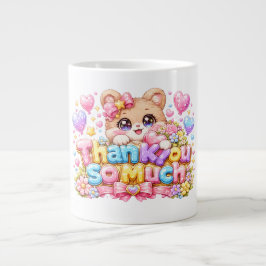 かわいいテディベアのかわいいサンキューステッカー ジャンボコーヒーマグカップ