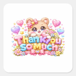 かわいいテディベアのかわいいサンキューステッカー スクエアシール