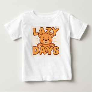 かわいいテディベアのイラストと"Lazy Days"のテキスト ベビーTシャツ