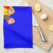 かわいいテディベアのキャラクターを青に キッチンタオル (四つ折り)