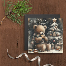 かわいいテディベアのクリスマスグリーティングマグネットカード