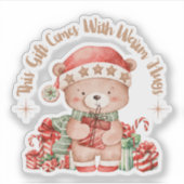 かわいいテディベアのクリスマスステッカー シール (正面)