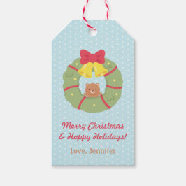 かわいいテディベアのクリスマスリースギフトタグ ギフトタグ