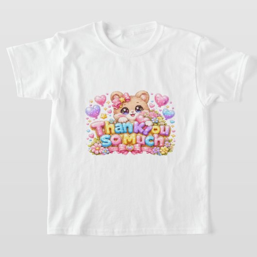 かわいいテディベアのサンキュー Tシャツ (レイダウン)