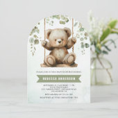 かわいいテディベアのスイングユーカリのアーチベイビーシャワー 招待状 (スタンド正面)