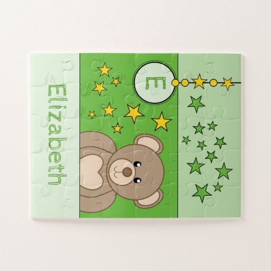 かわいいテディベアのスターが緑と名付ける ジグソーパズル (横)