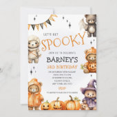 かわいいテディベアのハロウィンお誕生日会招待状 招待状 (正面)