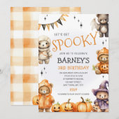 かわいいテディベアのハロウィンお誕生日会招待状 招待状 (正面/裏面)