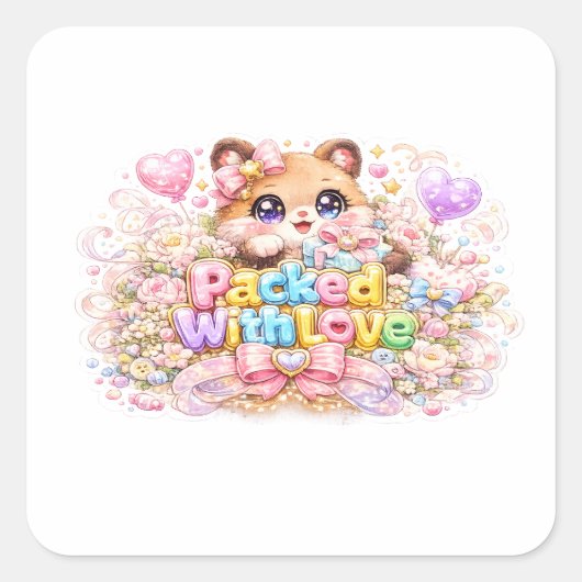 かわいいテディベアのパステルピンズ Packed With Love スクエアシール (正面)