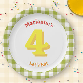 かわいいテディベアのピクニックの誕生日パーティーのギンガムチェック ペーパープレート