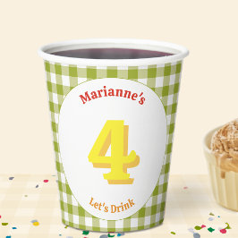 かわいいテディベアのピクニックの誕生日パーティー ギンガムチェック 紙コップ