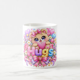 かわいいテディベアのピンクの花のラブ コーヒーマグカップ