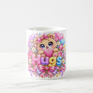 かわいいテディベアのピンクの花のラブ コーヒーマグカップ