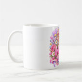 かわいいテディベアのピンクの花のラブ コーヒーマグカップ (左)
