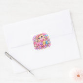 かわいいテディベアのピンクの花のラブ スクエアシール (封筒)
