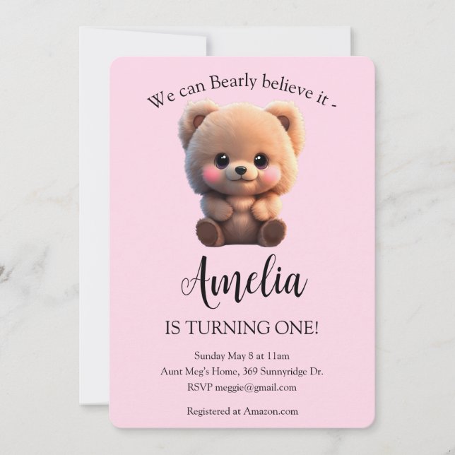 かわいいテディベアのベビーガール1歳の誕生日 (正面)