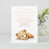 かわいいテディベアのベビーシャワーを眠る少年 招待状 (スタンド正面)