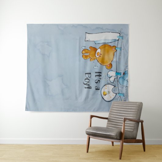 かわいいテディベアのベビーシャワー背景 タペストリー (インサイチュ(横))