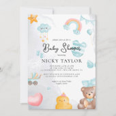 かわいいテディベアのベビーシャワー 招待状 (正面)