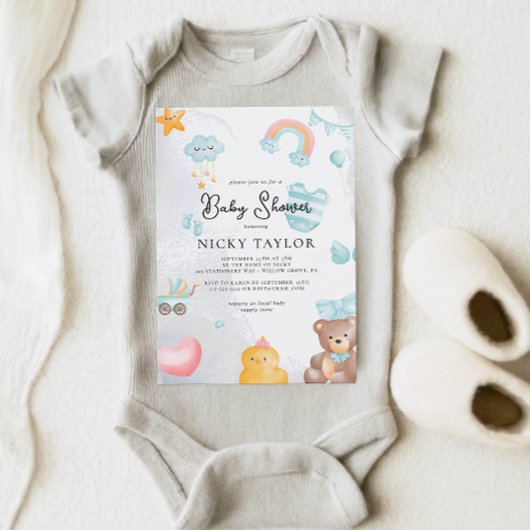 かわいいテディベアのベビーシャワー 招待状