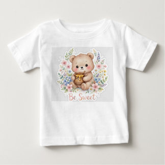 かわいいテディベアのベビー服 - 甘えん坊 ベビーTシャツ
