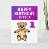 かわいいテディベアの写真の女の子の1歳の誕生日 カード (正面)