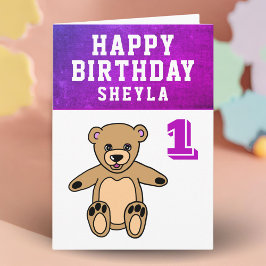 かわいいテディベアの写真の女の子の1歳の誕生日 カード