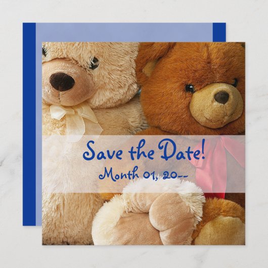 かわいいテディベアの友人の発表 セーブザデート (正面/裏面)