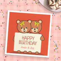かわいいテディベアの双子または兄弟の誕生日パーティー