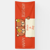 かわいいテディベアの双子または兄弟の誕生日パーティー 横断幕 (縦)