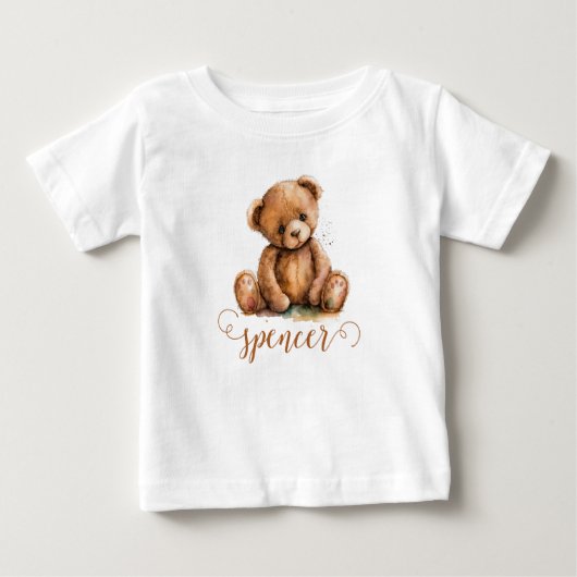 かわいいテディベアの名前入りギフト ベビーTシャツ (正面)