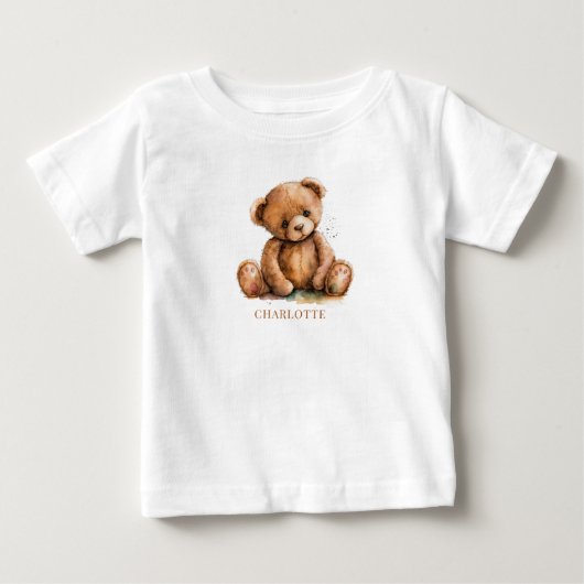 かわいいテディベアの名前入り ベビーTシャツ (正面)