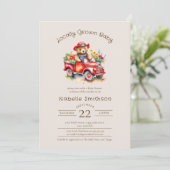 かわいいテディベアの地元で育てられたベビーシャワーレッドピックアップ 招待状 (スタンド正面)