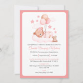 かわいいテディベアの女の子の洗礼式への招待状 招待状 (正面)