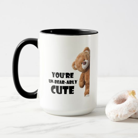 かわいいテディベアの引用「あなたは耐えられないほどかわいい」 マグカップ (ドーナツ付き)