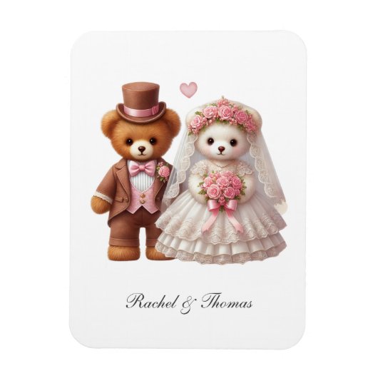 かわいいテディベアの新婦と新郎の結婚式 マグネット (縦)