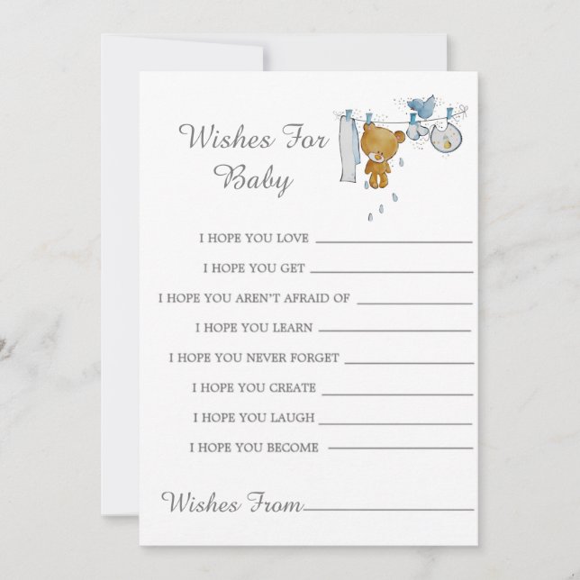 かわいいテディベアの服ライン 赤ちゃんへの願い カード (正面)