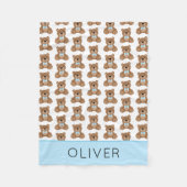 かわいいテディベアの柄パーソナライズされたの男の子 フリースブランケット (正面)