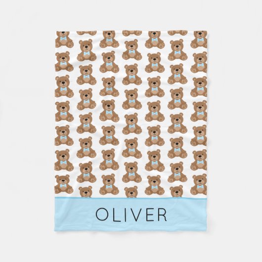 かわいいテディベアの柄パーソナライズされたの男の子 フリースブランケット (正面)