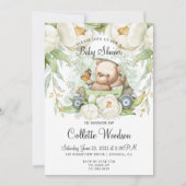 かわいいテディベアの水の色の緑のベビーシャワー 招待状 (正面)