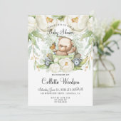 かわいいテディベアの水の色の緑のベビーシャワー 招待状 (スタンド正面)