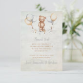 かわいいテディベアの水の色ベビーシャワー サンキューカード (スタンド正面)